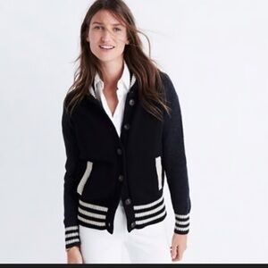 Madewell Black and White Striped-Trim Knit Cardigan